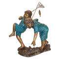 figura estatua niños y niñas pesca escultura de bronce